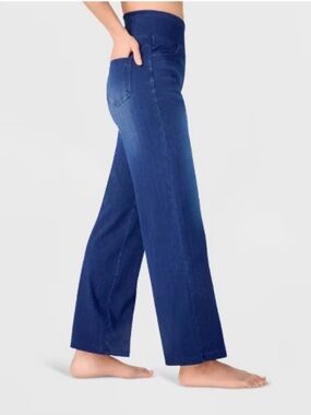 A New Day Women's High Waist Wide Leg Stretchy Knit Jeans with pockets Dark Blue